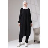 İhvan Kadın Bürümcük Kumaş Gizli Fermuarlı Ikili Takım Hac Umre Kıyafeti Siyah - 3XL