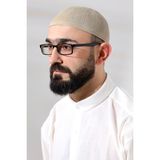 İhvan Koyu Krem Safir Dantel Detaylı Örme Namaz Takkesi - Standart