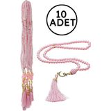 İhvan Online 10 Adet 99 Lu Inci Tesbih, Püsküllü, Vav Harfli, Mevlüt Hac Umre Hediyelik - Pembe