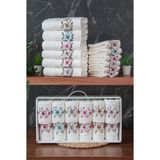 İhvan Online %100 Pamuklu 3D Çiçek Işlemeli 12 Li Analı Kızlı Çeyizlik Havlu Seti 50X90 cm - 00030 - 50 x 90 cm - Beyaz