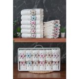 İhvan Online %100 Pamuklu 3D Çiçek İşlemeli 12 li Analı Kızlı Çeyizlik Havlu Seti 50x90 cm - 00030