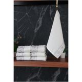 ihvan online % 100 Pamuklu Kadife Güpürlü İnci Işlemeli 6 lı Çeyizlik El Yüz Havlu Seti - 30x50 cm - 04466 - Gri