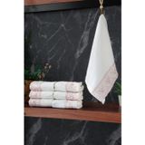 İhvan Online % 100 Pamuklu Kadife Güpürlü İnci Işlemeli 6 lı Çeyizlik El Yüz Havlu Seti - 30x50 cm - 04466 - Pembe