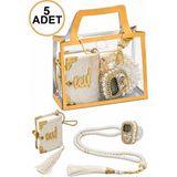 İhvan Online 5 Adet Çantalı Mevlüt Hediyelik - Zikirmatik Tesbih Mini Kuranı Kerim Seti - Beyaz - 11X8 - 6 Yaş