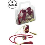 İhvan Online 5 Adet Çantalı Mevlüt Hediyelik - Zikirmatik Tesbih Mini Kuranı Kerim Seti - Bordo