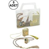 İhvan Online 5 Adet Çantalı Mevlüt Hediyelik - Zikirmatik Tesbih Mini Kuranı Kerim Seti - Gold
