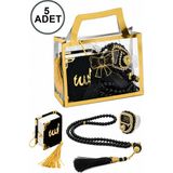 İhvan Online 5 Adet Çantalı Mevlüt Hediyelik - Zikirmatik Tesbih Mini Kuranı Kerim Seti - Siyah - 11X8 - 6 Yaş