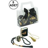 İhvan Online 5 Adet Çantalı Mevlüt Hediyelik - Zikirmatik Tesbih Mini Kuranı Kerim Seti - Siyah