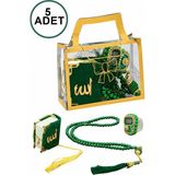İhvan Online 5 Adet Çantalı Mevlüt Hediyelik - Zikirmatik Tesbih Mini Kuranı Kerim Seti - Yeşil - 11X8 - 6 Yaş