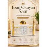 ihvan online 5 Vakit Ezan Okuyan Cami Görünümlü Dekoratif Masa Saati - Beyaz