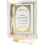 İhvan Online 50 Adet - Isim Baskılı Ciltli Yasin Kitabı - Çanta Boy - 128 Sayfa - Kutulu - Vavlı Inci Tesbih - Mevlüt Hediyeliği - 12x16 cm - Beyaz - 1 Yaş