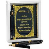İhvan Online 50 Adet - Isim Baskılı Ciltli Yasin Kitabı - Çanta Boy - 128 Sayfa - Kutulu - Vavlı Inci Tesbih - Siyah Renk - Hediyelik Set - 12x16 cm - 1 Yaş