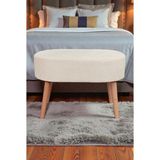 İhvan Online Ahşap Ayaklı Oval Puf Bench Geniş Oturum Alanlı Puf Sandalye - Krem - (60X40 Cm)