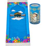 İhvan Online Arapça Namaza Ilk Adım Seccadesi - Kumbaralı Oğlumun Çocuk Seccadesi - Tesbih - Mavi - 45 x 80 cm