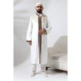 İhvan Online Beyaz Hakim Yaka Erkek Namaz Elbisesi Bordo Şerit Nakış Işlemeli Imam Cübbesi - XL