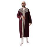 İhvan Online Bordo Hakim Yaka Erkek Namaz Elbisesi Şerit Nakış İşlemeli İmam Cübbesi Bordo 1