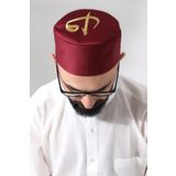 İhvan Online Bordo Kapitone Elif Vav Nakışlı Kalıp Namaz Takkesi Bordo 57