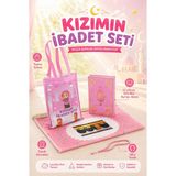 İhvan Online Çantalı Kız Çocuk Ibadet Seti Pembe Kabe Motifli Isimli Seccade Orta Boy Kuranı Kerim Tesbihli