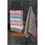 ihvan online Çınar Jakarlı 6’lı Kadife Pamuklu El ve Yüz Havlu Seti 30x50 cm - 00434- Karışık Renkli