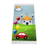 ihvan online Dijital Baskılı Çocuk Seccadesi - Arabalı Camili - 44 X 78 Cm