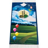 İhvan Online Dijital Baskılı Çocuk Seccadesi - Balonlu Kabeli - 44 x 78 cm - 44 x 75 cm - Koyu Mavi