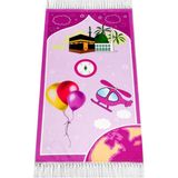 İhvan Online Dijital Baskılı Çocuk Seccadesi - Balonlu Kabeli Pembe Renk - 44 x 78 cm - 44 x 75 cm - Eflatun