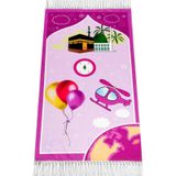 İhvan Online Dijital Baskılı Çocuk Seccadesi - Balonlu Kabeli Pembe Renk - 44 X 78 cm