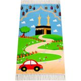 İhvan Online Dijital Baskılı Çocuk Seccadesi - Kabeli Arabalı - 44 x 78 cm - 44 x 75 cm - Renkli
