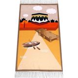 İhvan Online Dijital Baskılı Çocuk Seccadesi - Kayıklı Kabeli Kahverengi - 44 x 78 cm - 44 x 75 cm