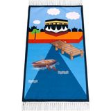 İhvan Online Dijital Baskılı Çocuk Seccadesi - Kayıklı Kabeli Mavi Renk - 44 x 78 cm - 44 x 75 cm