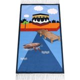 İhvan Online Dijital Baskılı Çocuk Seccadesi - Kayıklı Kabeli Mavi Renk - 44 X 78 cm