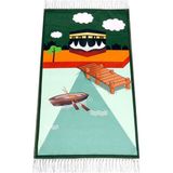 İhvan Online Dijital Baskılı Çocuk Seccadesi - Kayıklı Kabeli Yeşil Renk - 44 x 78 cm - 44 x 75 cm - Zümrüt Yeşili