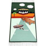 İhvan Online Dijital Baskılı Çocuk Seccadesi - Kayıklı Kabeli Yeşil Renk - 44 X 78 cm