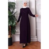 İhvan online Düz Mürdüm Boyundan Bağcıklı Ferace 9229-22 Mürdüm 48