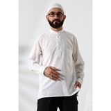 İhvan Online Erkek %100 Pamuk Vual Rahat Kesim Hakim Yaka Yarım Pat Beyaz Hac Umre Gömlek - XL