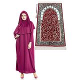 İhvan Online Fuşya Namaz Elbisesi - Ravza Motifli Seccade ve Tesbih - İbadet Seti Haki 46-52