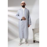 İhvan Online Gri Erkek Namaz Elbisesi V Yaka Düğmesiz Önü Açık Namaz Cübbesi