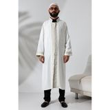 ihvan online Gümüş Desen İşlemeli Krem Hakim Yaka Çıt Çıtlı, Cepli İmam Cübbesi