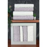 İhvan Online Hazal %100 Pamuklu Kutulu 4'lü Banyo Havlu Seti Hamam Takımı 50x90 - 90x150 Antrasit-Krem - 00081