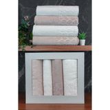 İhvan Online Hazal %100 Pamuklu Kutulu 4'lü Banyo Havlu Seti Hamam Takımı 50X90 - 90X150 Bej-Krem - 00081 - Renkli