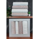 İhvan Online Hazal %100 Pamuklu Kutulu 4'lü Banyo Havlu Seti Hamam Takımı 50x90 - 90x150 Bej-Krem - 00081