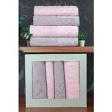 İhvan Online Hazal %100 Pamuklu Kutulu 4'lü Banyo Havlu Seti Hamam Takımı 50x90 - 90x150 Gri-Pudra - 00081