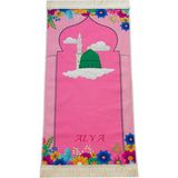 İhvan Online Isme Özel Nakış Işlemeli Mescidi Nebevi Çiçek Desenli Çocuk Seccadesi Pembe - 40 x 80 cm
