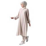 İhvan Online Kadın Hac ve Umre Kıyafeti Tesettür İkili Takım Krem Krem 3XL