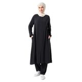 İhvan Online Kadın Hac ve Umre Kıyafeti Tesettür İkili Takım Siyah Siyah 3XL