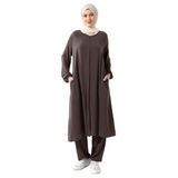 İhvan Online Kadın Hac ve Umre Kıyafeti Tesettür İkili Takım Sütlü Kahve Sütlü Kahve 4XL 4XL