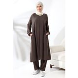 İhvan Online Kadın Hac ve Umre Kıyafeti Tesettür İkili Takım Sütlü Kahve Sütlü Kahve 5XL 5XL