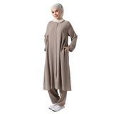 İhvan Online Kadın Hac ve Umre Kıyafeti Tesettür İkili Takım Vizon Vizon 3XL