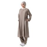 İhvan Online Kadın Hac ve Umre Kıyafeti Tesettür İkili Takım Vizon Vizon 5XL