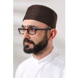 İhvan Online Kahverengi Petek Kareli Kadife Kalıp Namaz Takkesi Kahverengi 56